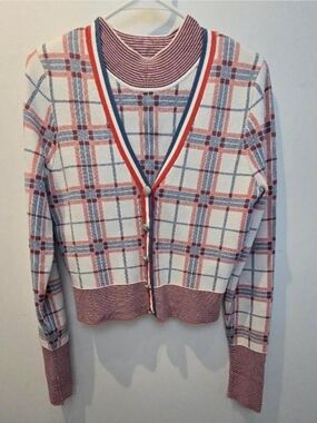 Veronica Beard 2 Set Cardigan Sweater in Cream and Pink Size L Us